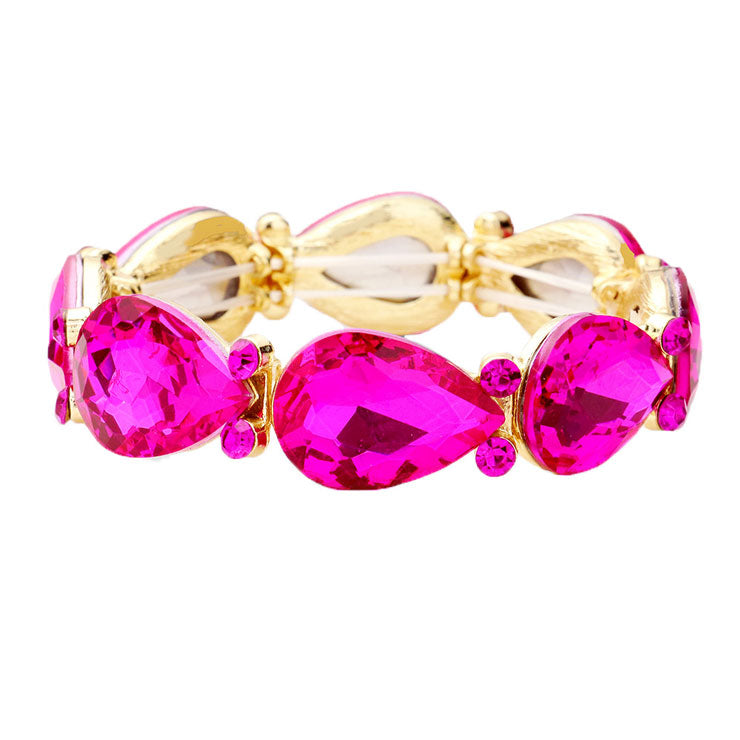 Glass Crystal Teardrop Accented Stretch Bracelet