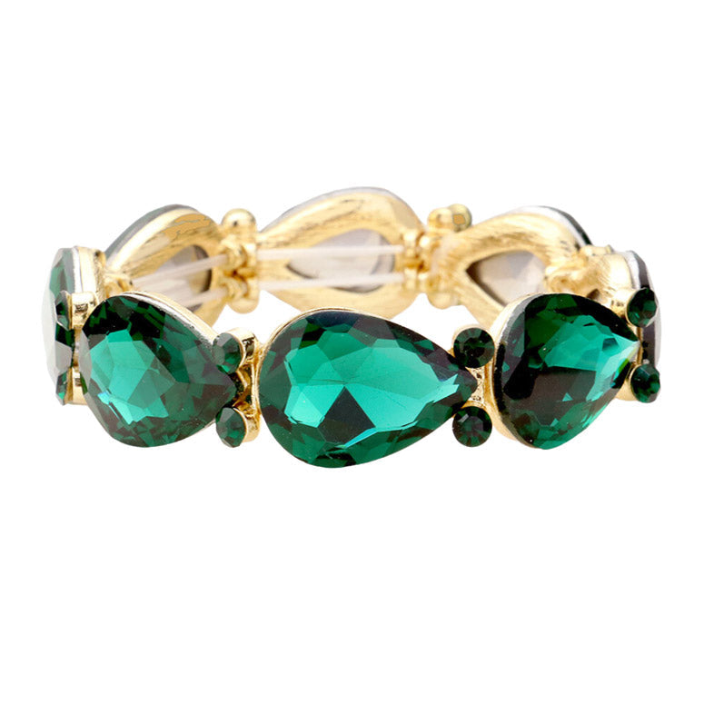 Glass Crystal Teardrop Accented Stretch Bracelet