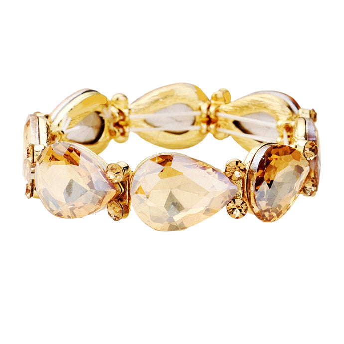 Glass Crystal Teardrop Accented Stretch Bracelet