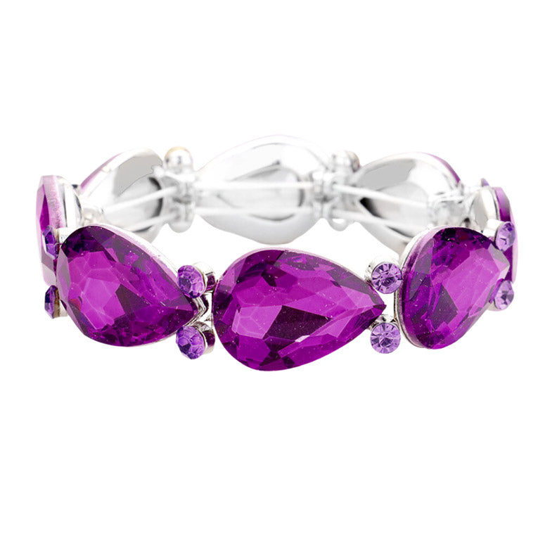 Glass Crystal Teardrop Accented Stretch Bracelet