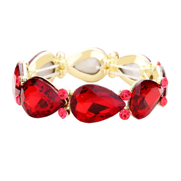 Glass Crystal Teardrop Accented Stretch Bracelet