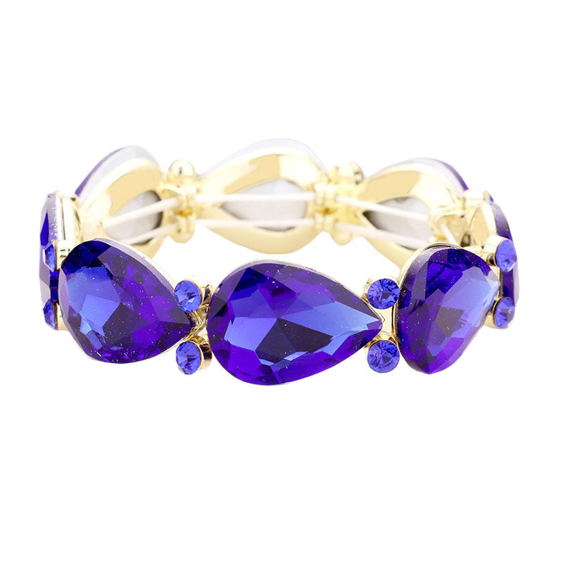 Glass Crystal Teardrop Accented Stretch Bracelet