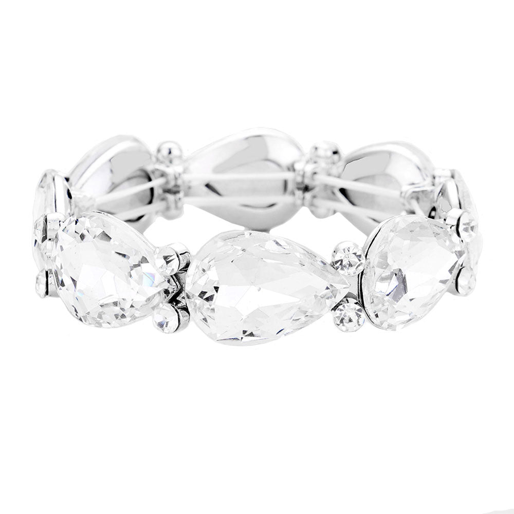 Glass Crystal Teardrop Accented Stretch Bracelet
