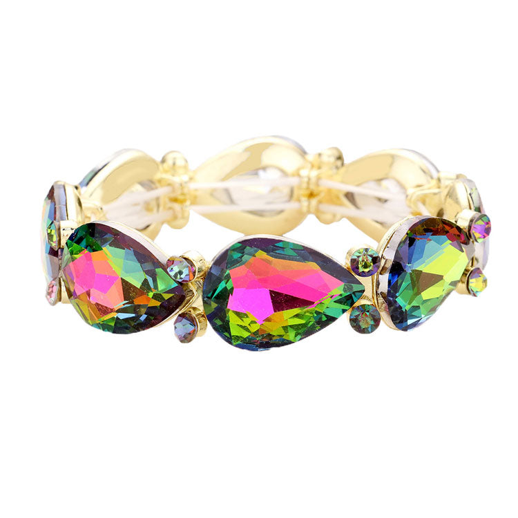 Glass Crystal Teardrop Accented Stretch Bracelet