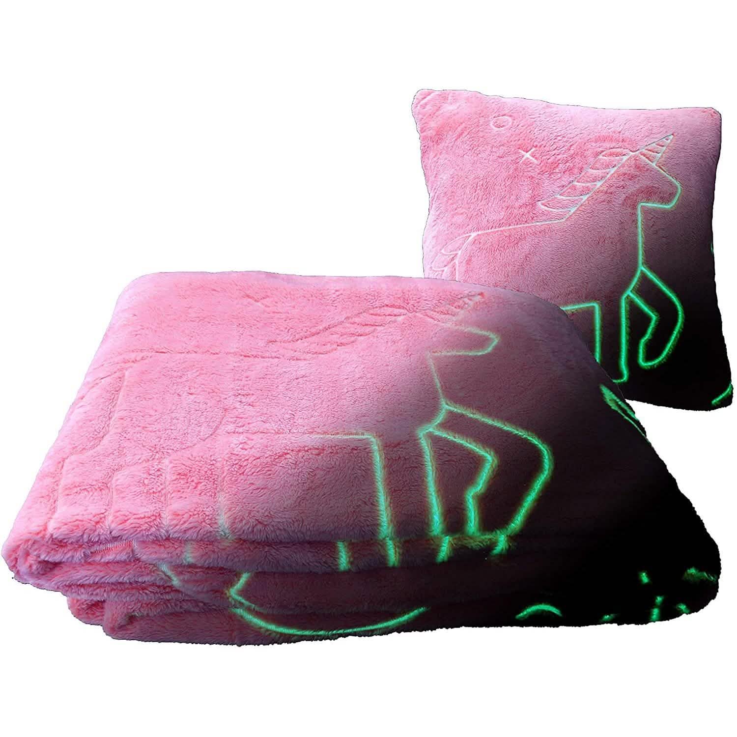 Couverture et sac oreiller licorne phosphorescents Glo-Fun