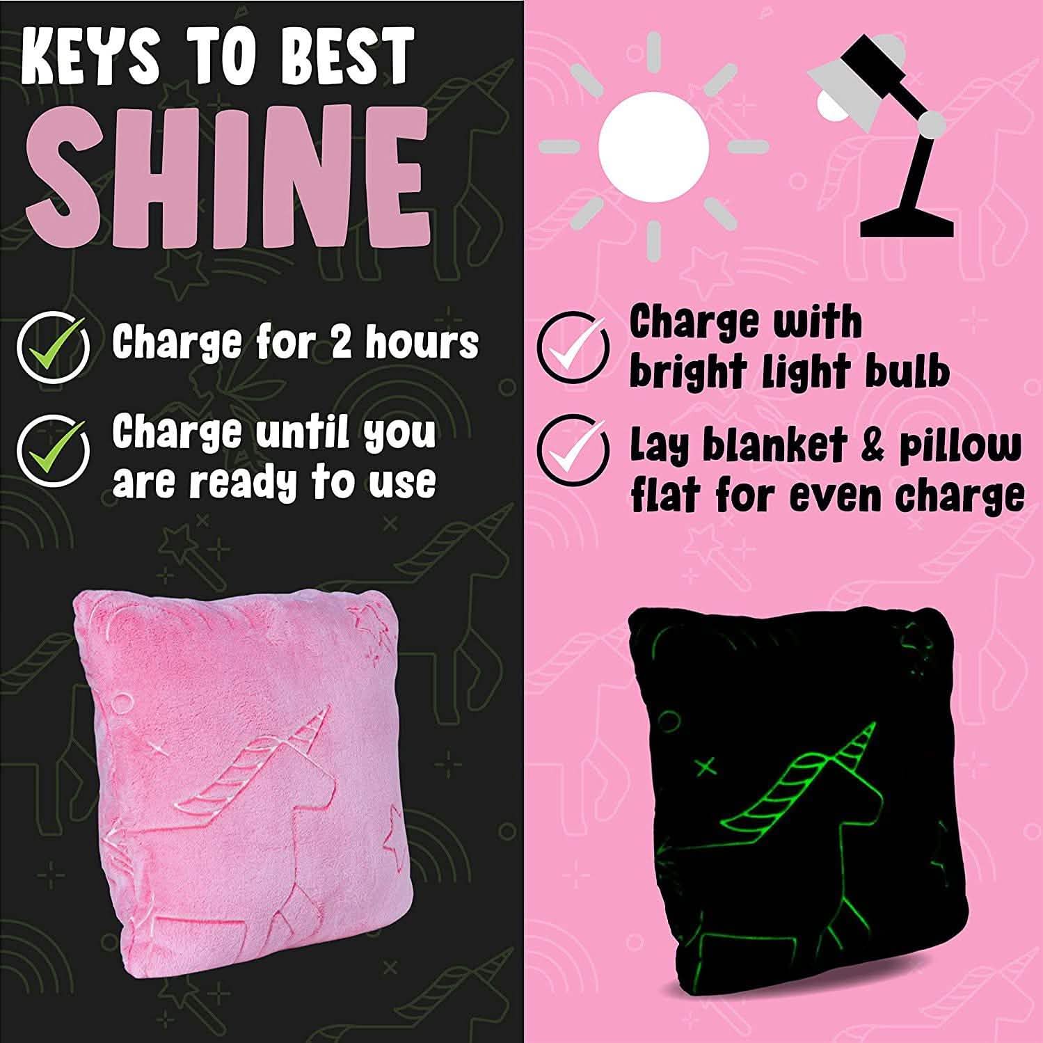 Couverture et sac oreiller licorne phosphorescents Glo-Fun