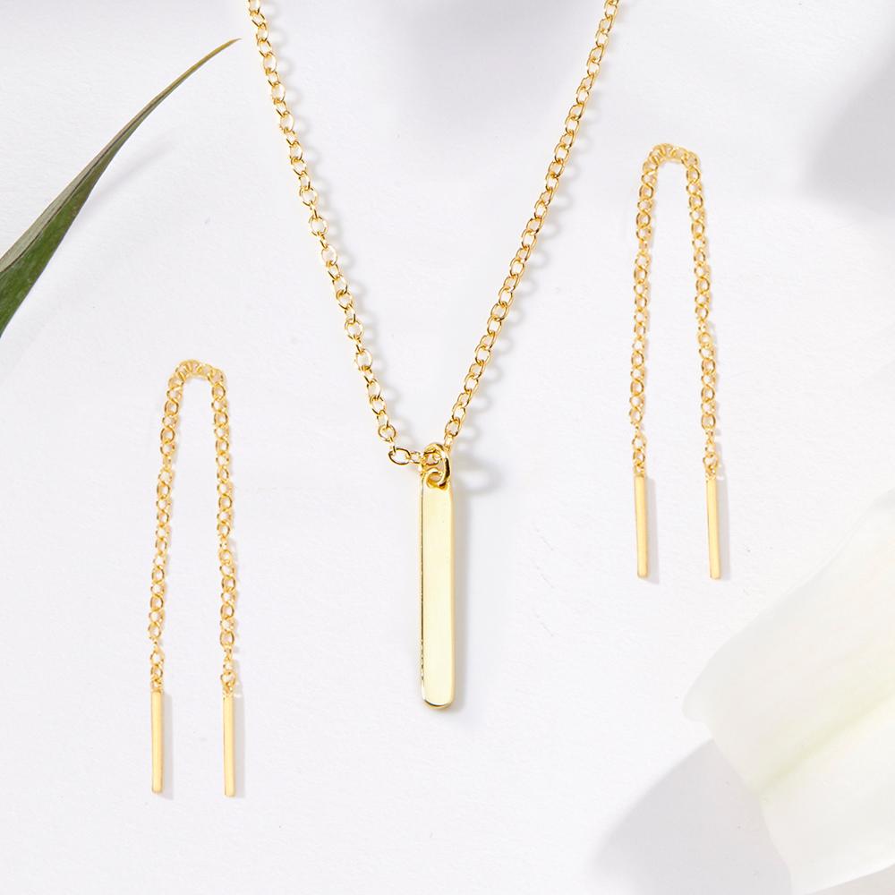 Godmother Gold Bar Earring Threader and Necklace Jewelry Set