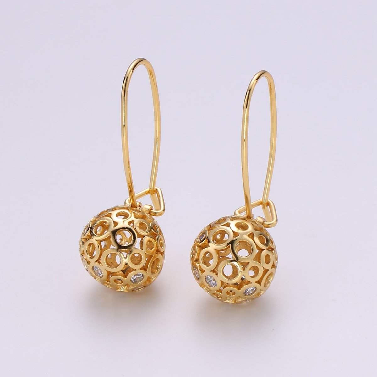 Gold Ball Earrings - 24k Gold Filled Drop Ball Earrings Dangle Earrings - Statement Jewelry Party Earring Q-324