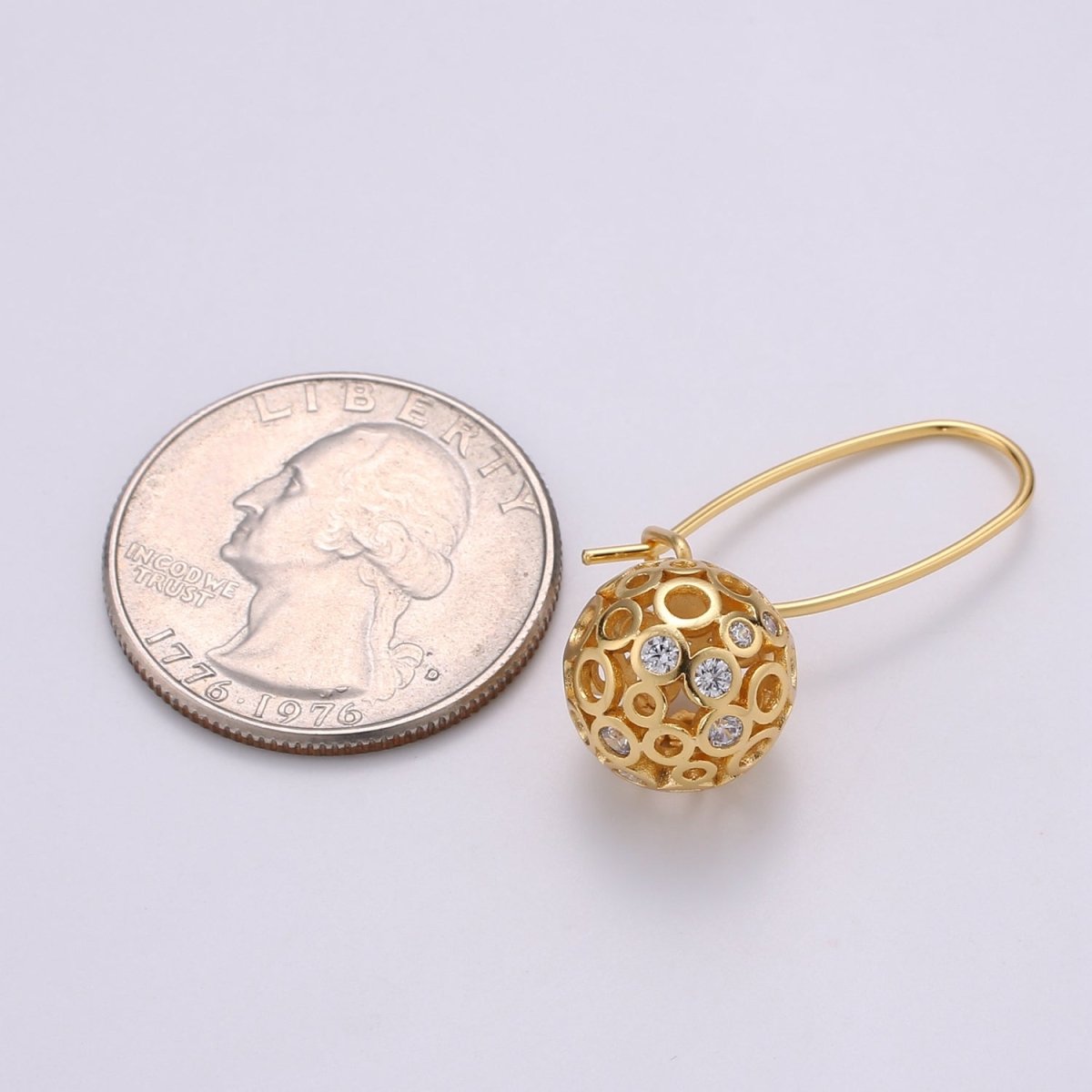 Gold Ball Earrings - 24k Gold Filled Drop Ball Earrings Dangle Earrings - Statement Jewelry Party Earring Q-324
