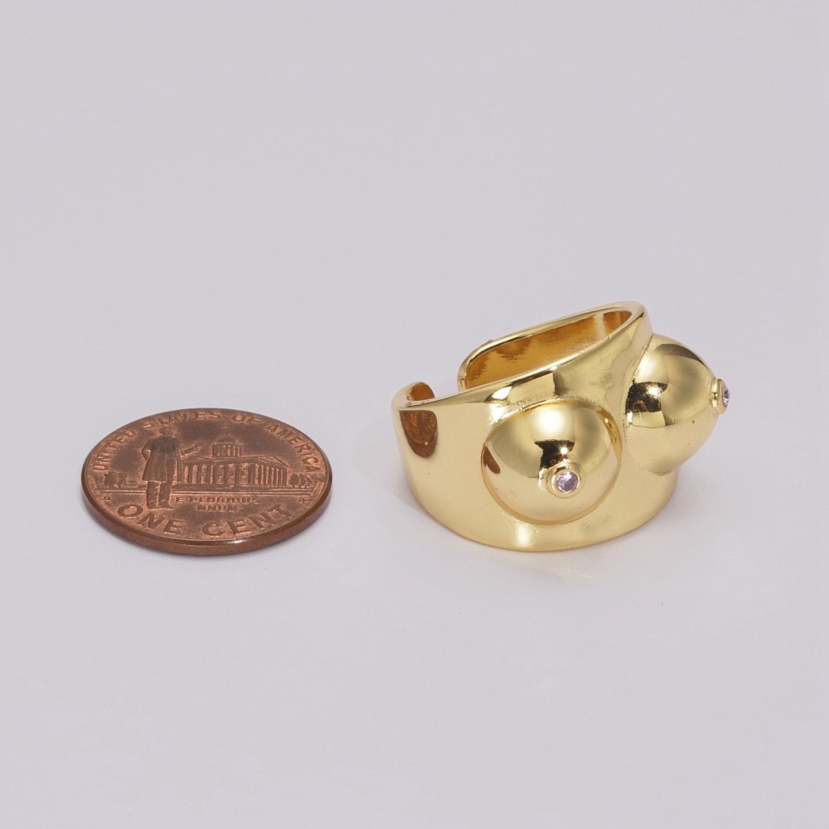 Gold, Silver CZ Body Positive Breast Cancer Awareness Novelty Ring | U025 U026