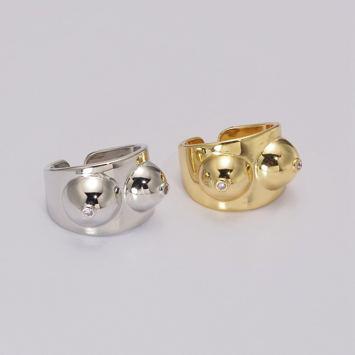 Gold, Silver CZ Body Positive Breast Cancer Awareness Novelty Ring | U025 U026