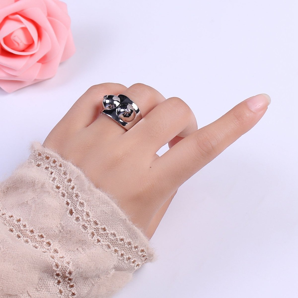 Gold, Silver CZ Body Positive Breast Cancer Awareness Novelty Ring | U025 U026