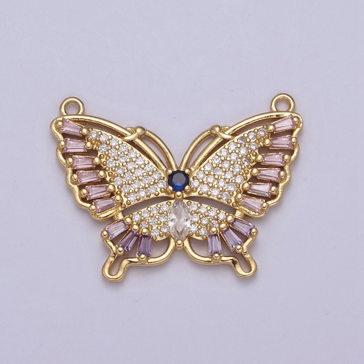 Gold Butterfly Cubic Zirconia Pavé with 2 Loops Cubic Clear CZ Gold Mariposa Charm Connector Y-447