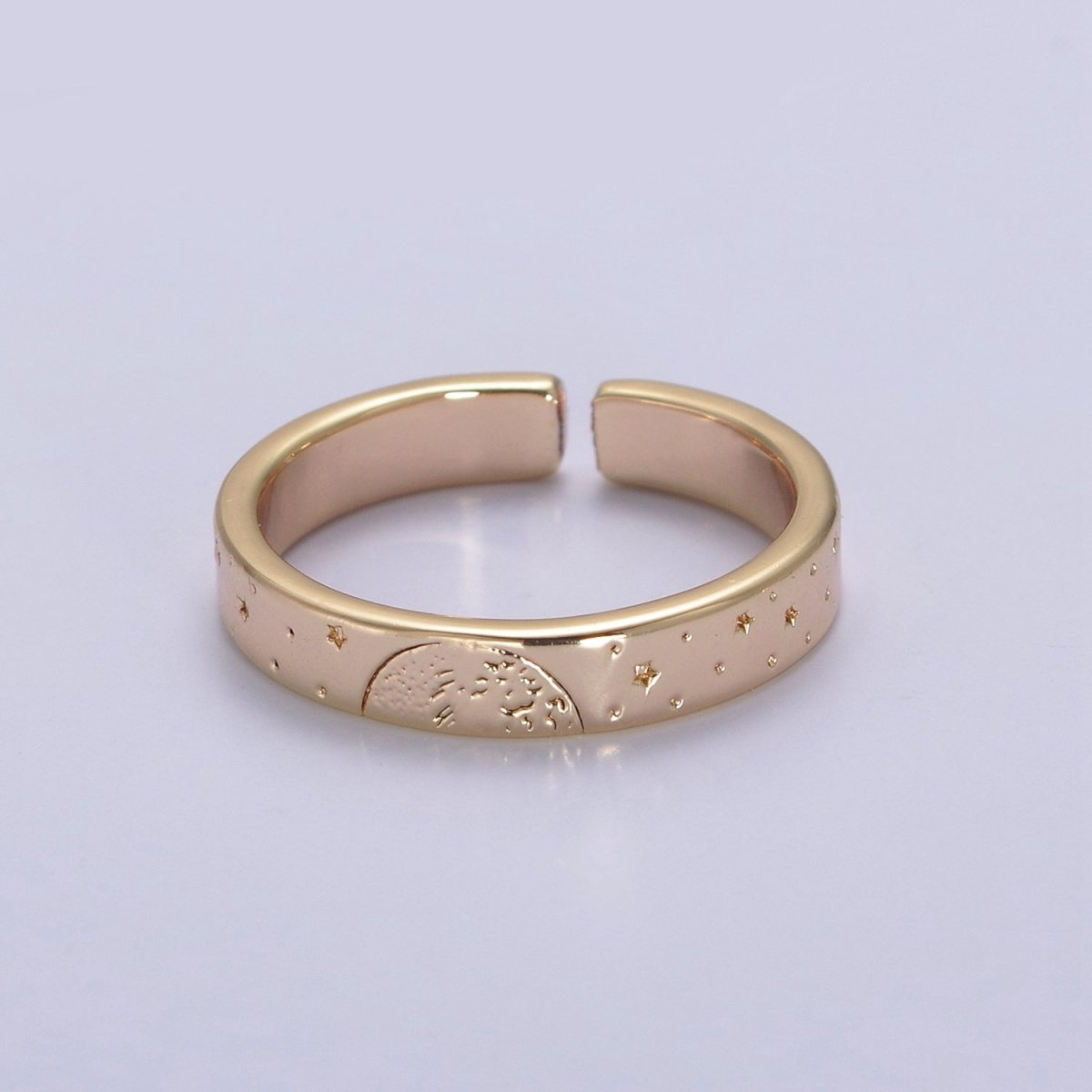Gold Celestial Astronomy RING SET, Engraved Sun & Moon & Stars Gold Band Rings, 16K Gold Filled Adjustable Rings U-442