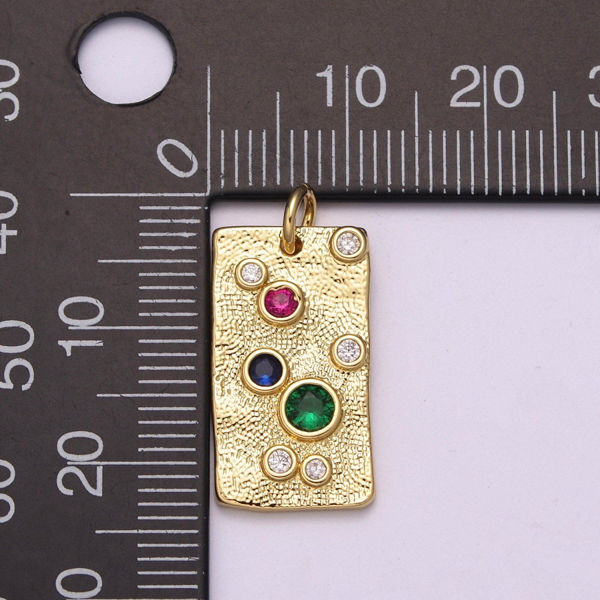 Gold Charm, Rainbow Bubble Charm, Bubble Pendant, Bubble Tag Charm, Tiny Bubble Rectangle Charm 14k Gold Filled Charm M-526