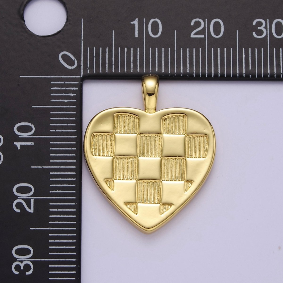 Gold Checkered Heart Charms - Plaid Love Charms for DIY Jewelry Supply J-489