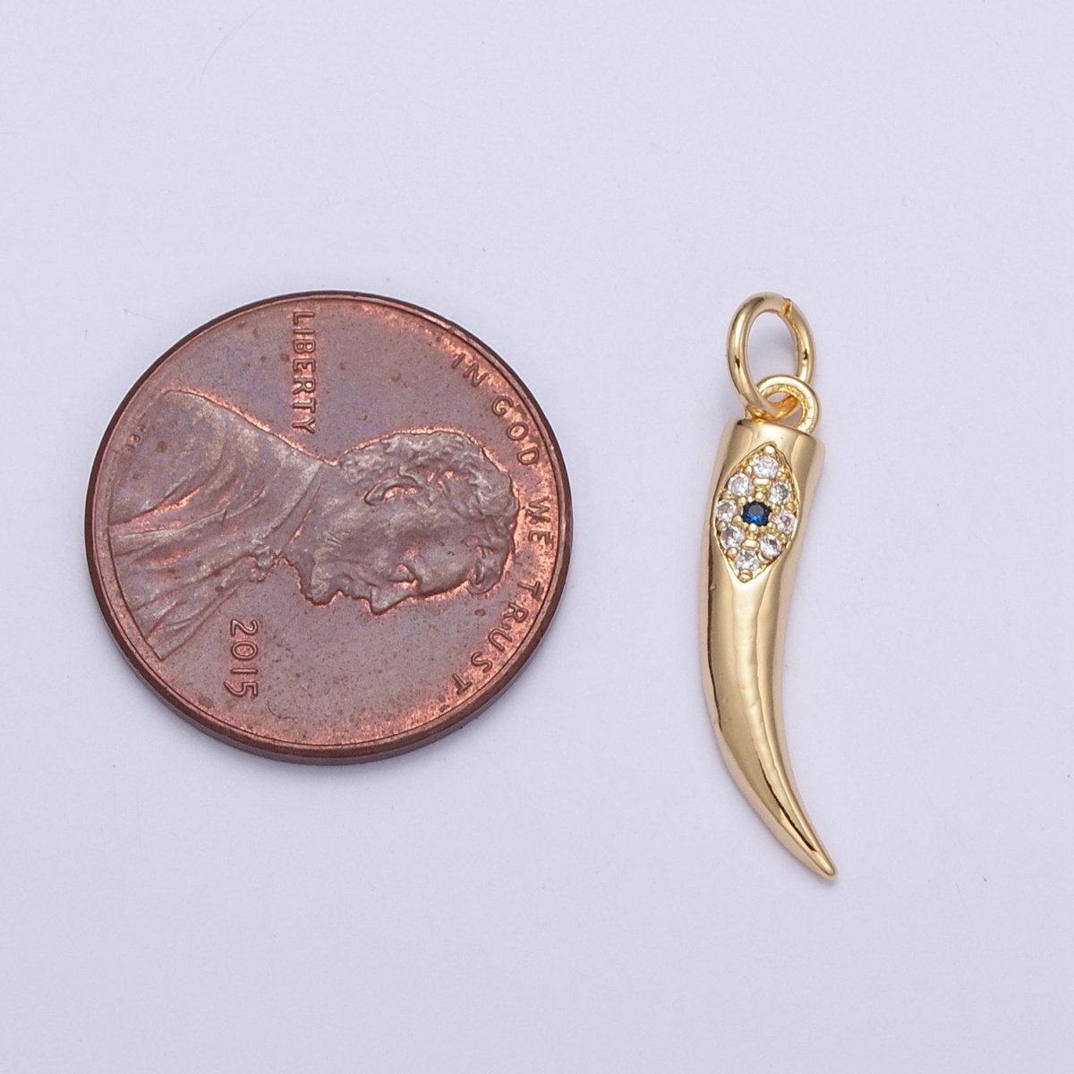 Gold Cornicyll Horn Micro Paved CZ Evil Eye Charm | X-115