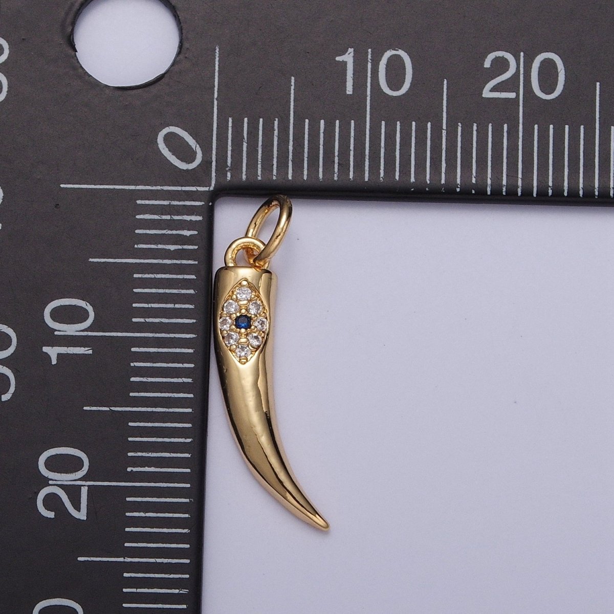 Gold Cornicyll Horn Micro Paved CZ Evil Eye Charm | X-115