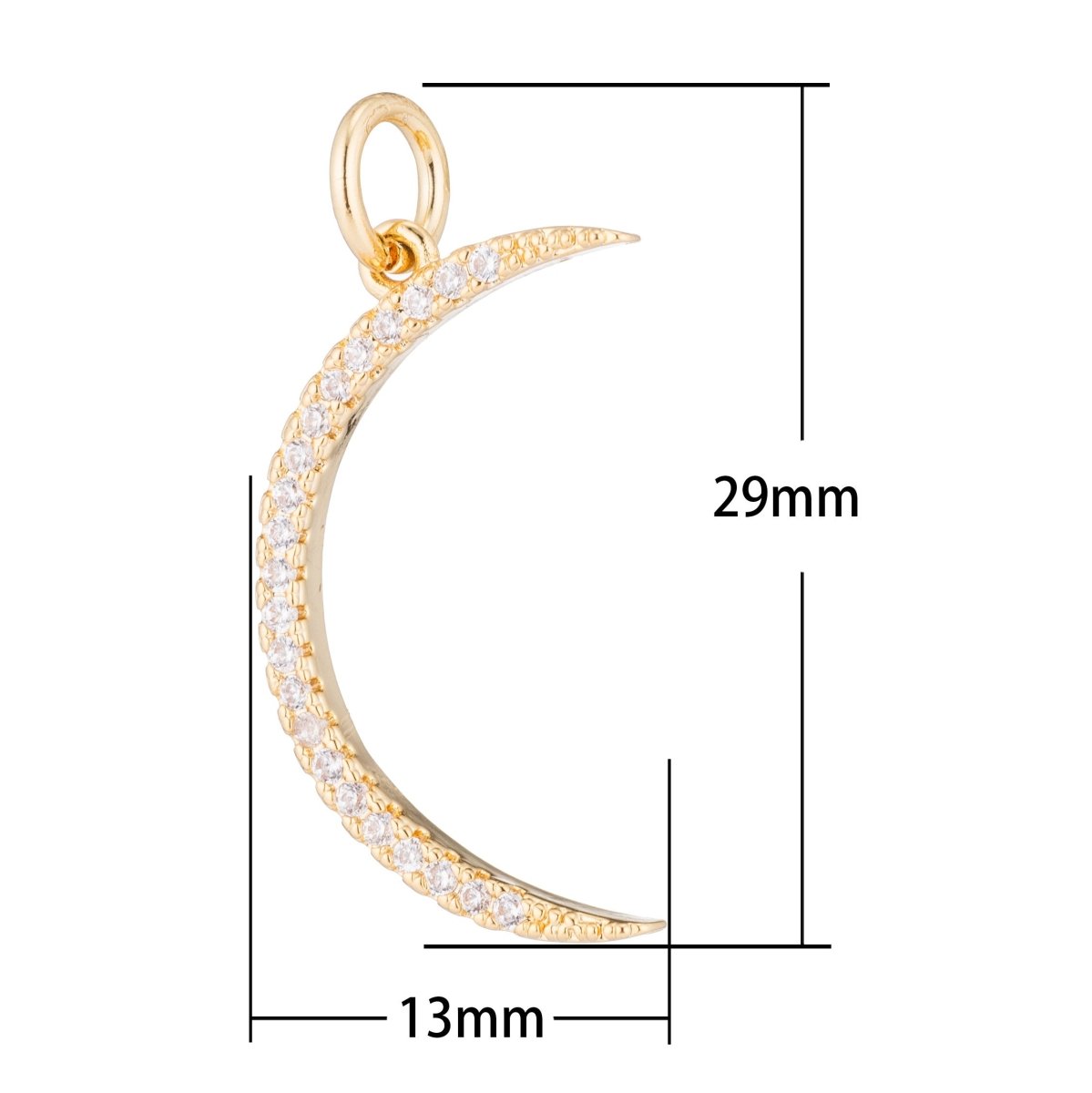 Gold Crescent Moon, Celestial, Wish, Cute Dream Sky Cubic Zirconia Bracelet Necklace Pendant Charm Bead Bails Finding for Jewelry Making H-203