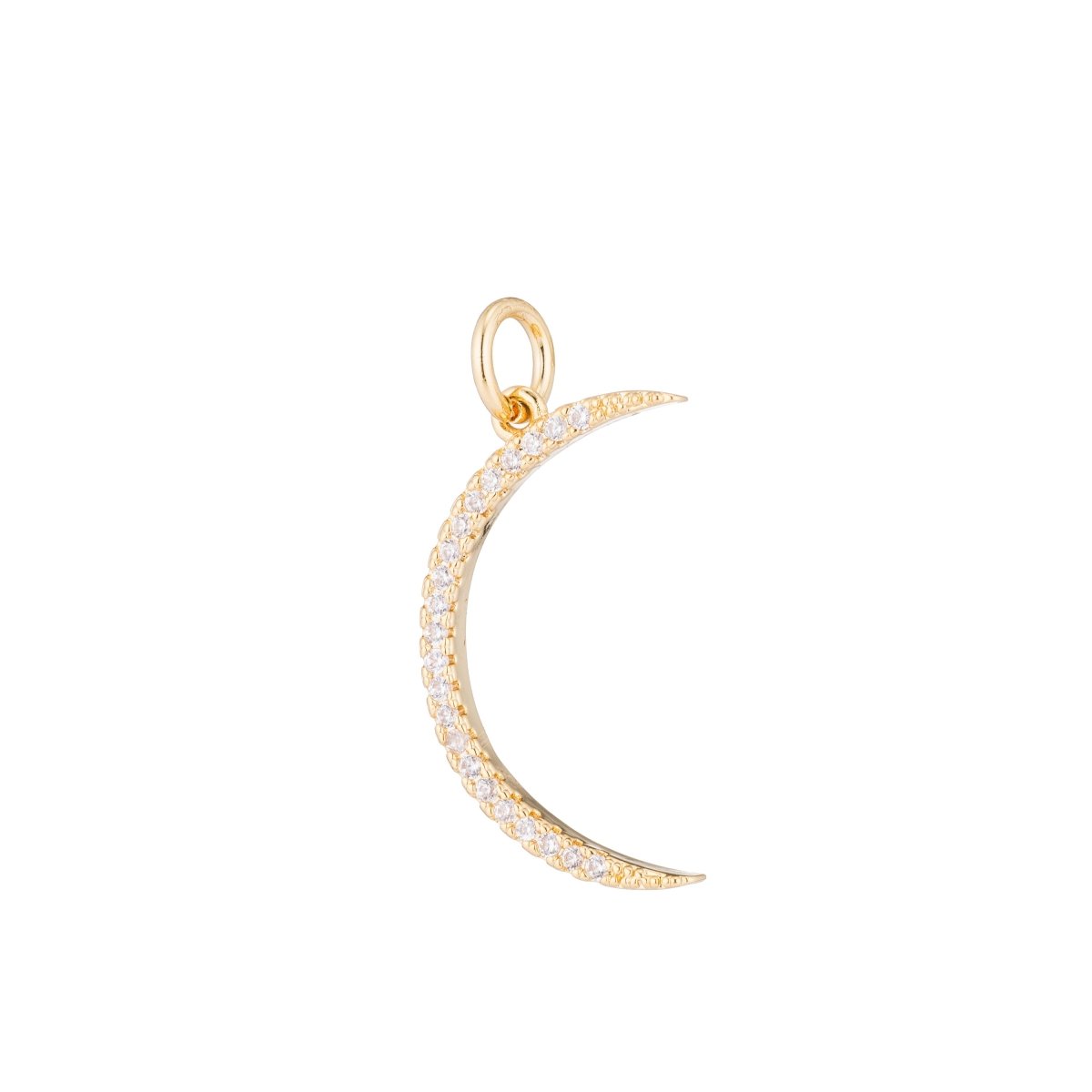 Gold Crescent Moon, Celestial, Wish, Cute Dream Sky Cubic Zirconia Bracelet Necklace Pendant Charm Bead Bails Finding for Jewelry Making H-203