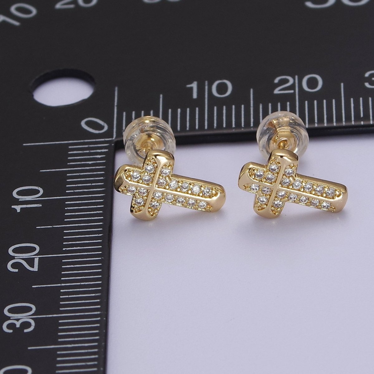 Gold CZ Cross Stud Earring V-097