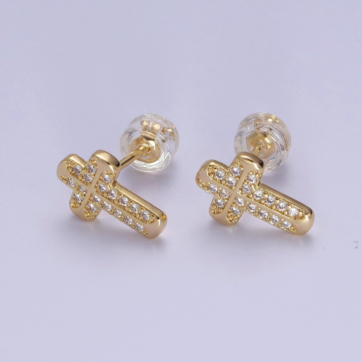 Gold CZ Cross Stud Earring V-097