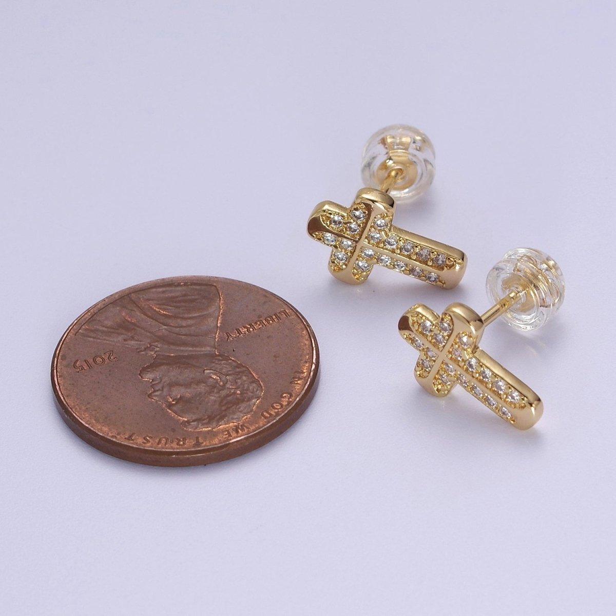 Gold CZ Cross Stud Earring V-097