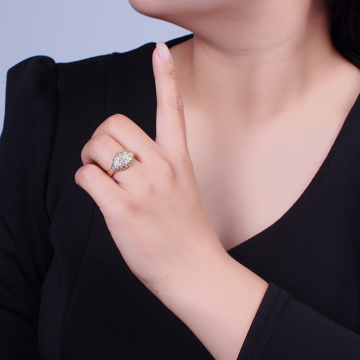 Gold CZ Pave Square Signet Midi Ring Diamond Signet Pinky Ring Open Adjustable O-2237