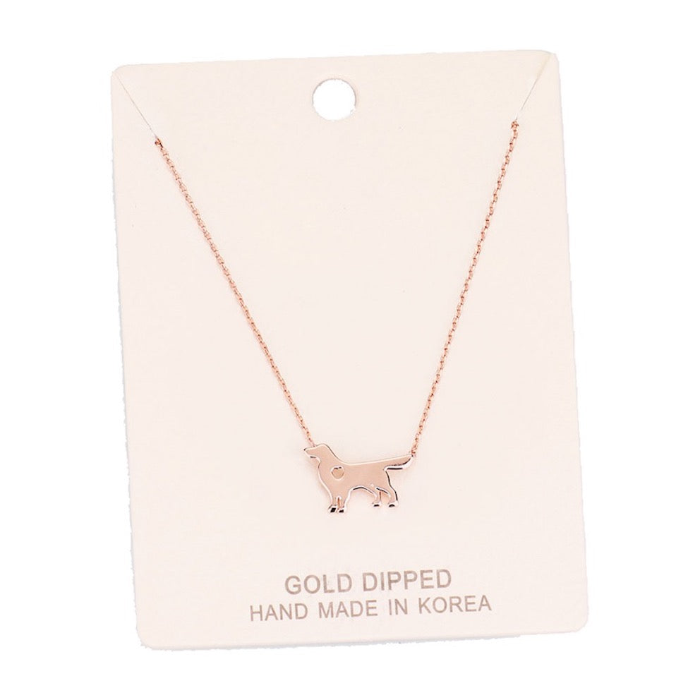 Gold Dipped Dachshund Heart Charm Dog Detailed Necklace