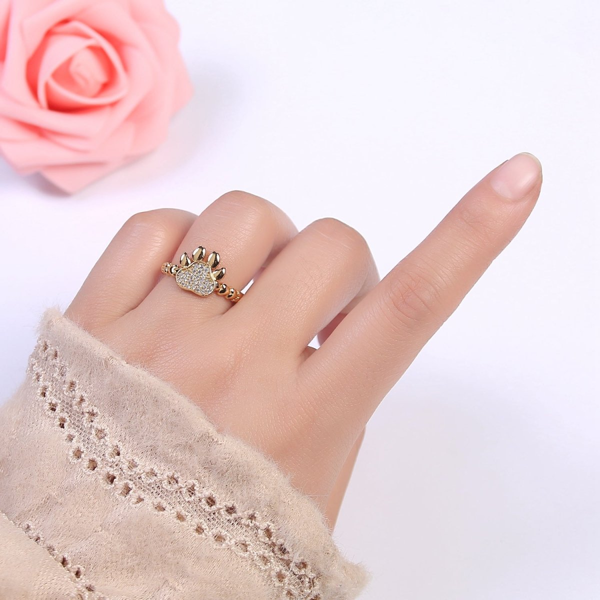 Gold Dog Cat Paw Ring, Designer Dog Cat Paw Ring, Unique Dog Cat Paw Ring, Dainty Band Ring, Sisters Gift,Best Friend Gift U-502