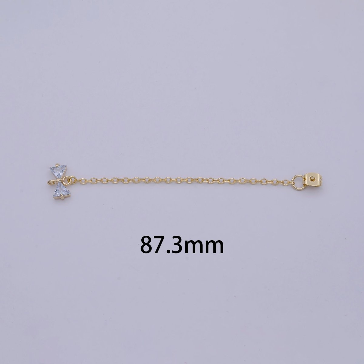 1 pair Gold Ear Back Stoppers, Earring Nuts with Long Tassel Chain 87.3mm CZ Bow Earring Component Finding K-068