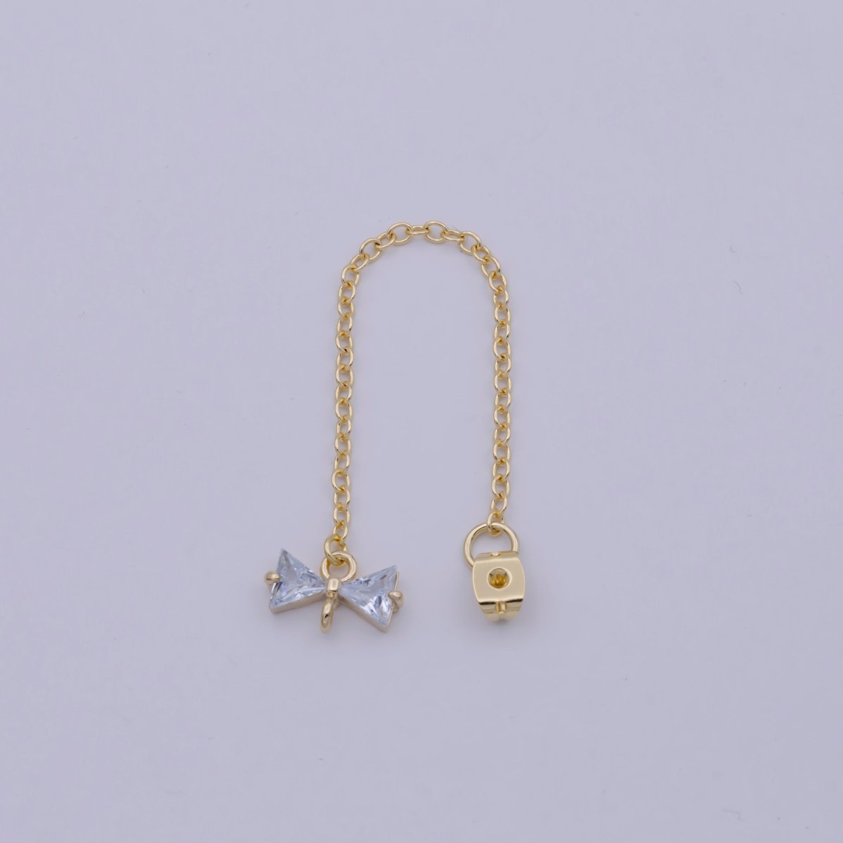 1 pair Gold Ear Back Stoppers, Earring Nuts with Long Tassel Chain 87.3mm CZ Bow Earring Component Finding K-068