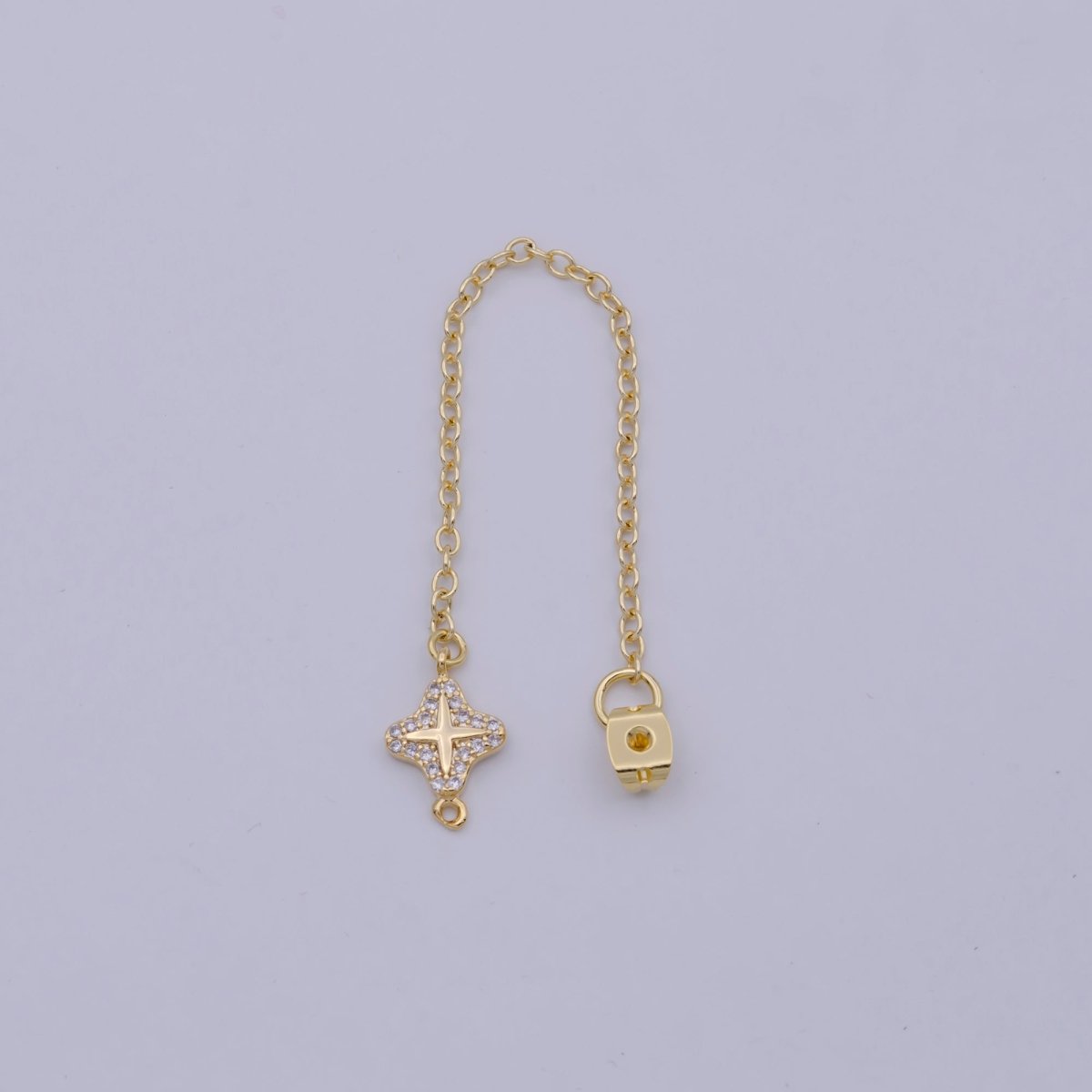 1 pair Gold Ear Back Stoppers, Earring Nuts with Long Tassel Chain 94.9mm CZ Star Earring Component Finding K-087