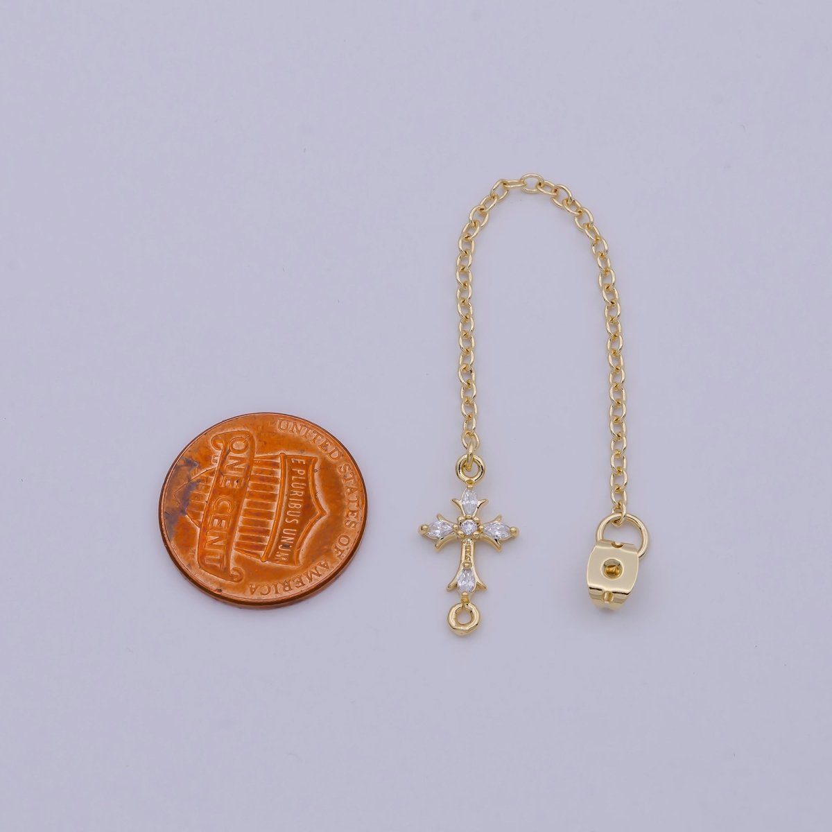 1 pair Gold Ear Back Stoppers, Earring Nuts with Long Tassel Chain CZ Cross Earring Component Finding K-138