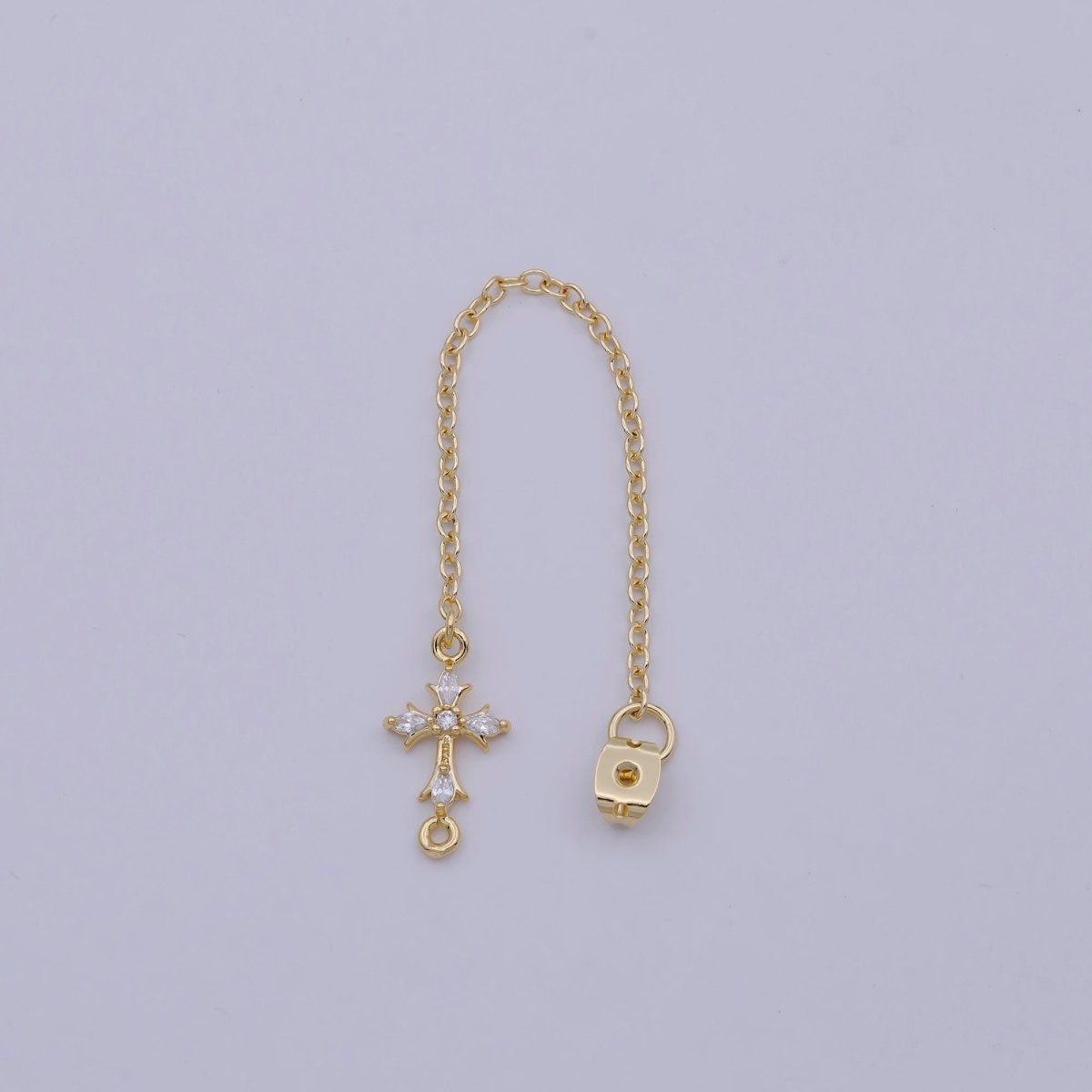 1 pair Gold Ear Back Stoppers, Earring Nuts with Long Tassel Chain CZ Cross Earring Component Finding K-138
