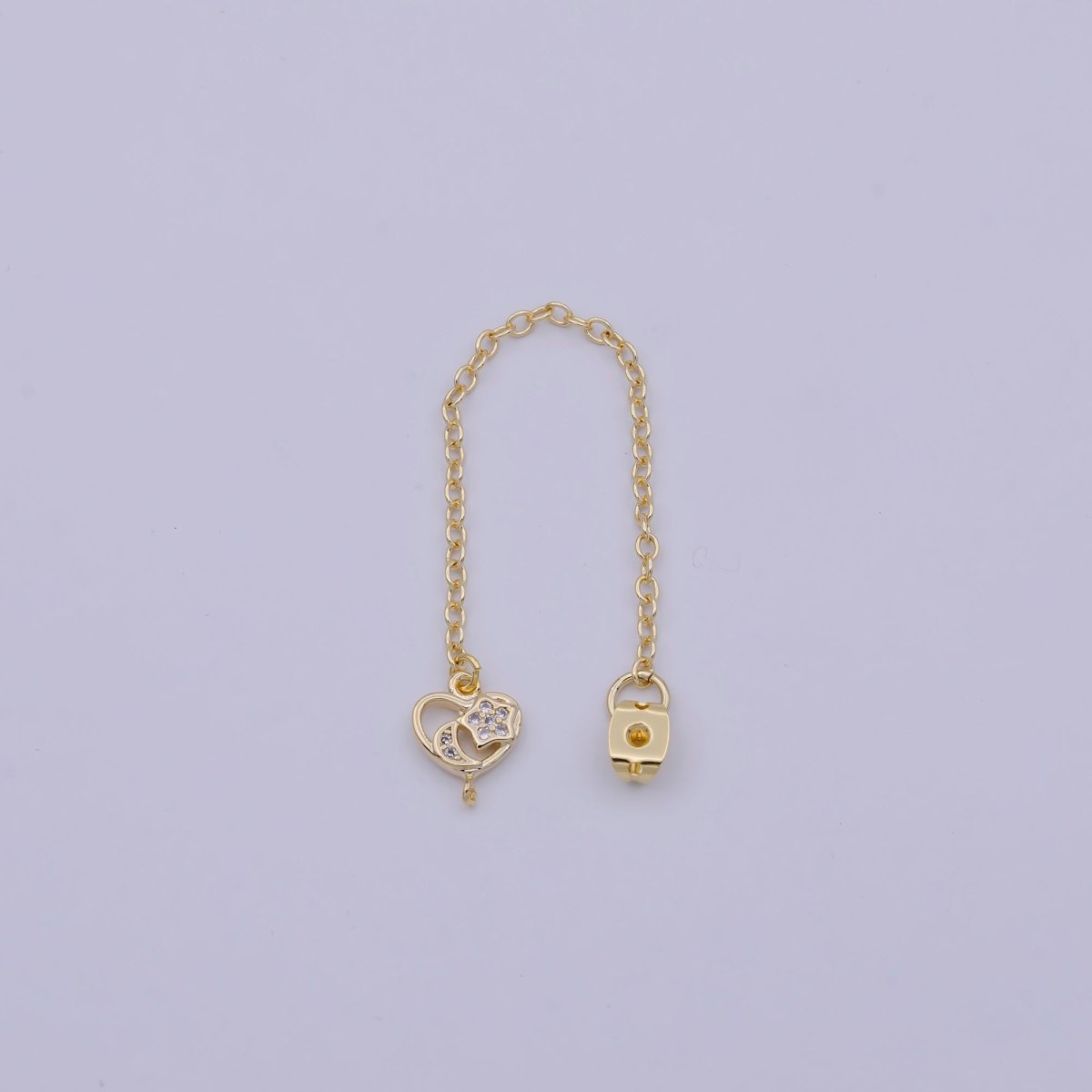 1 pair Gold Ear Back Stoppers, Earring Nuts with Long Tassel Chain CZ Heart Earring Component Finding K-145