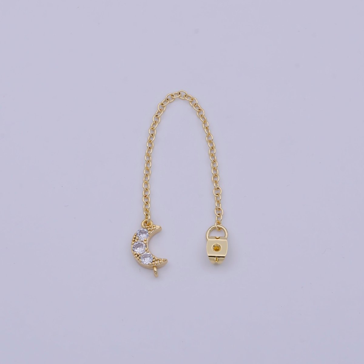 Gold Ear Back Stoppers, Earring Nuts with Long Tassel Chain CZ Moon Earring Component Finding K-136