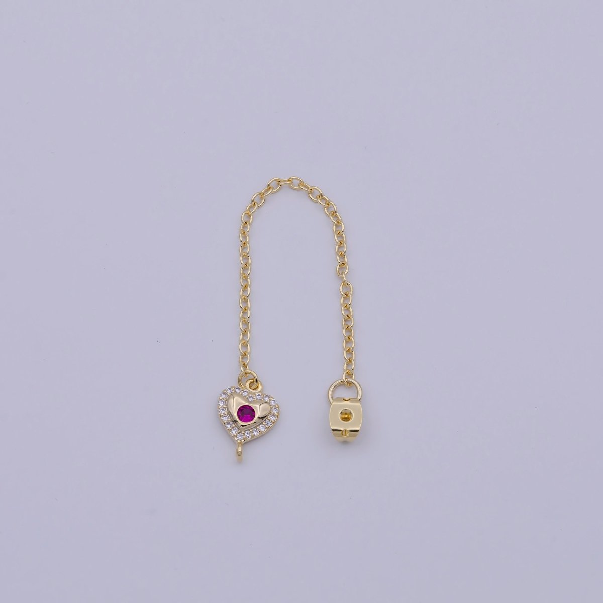1 Pair Gold Ear Back Stoppers, Earring Nuts with Long Tassel Chain ink CZ Heart Earring Component Finding K-176