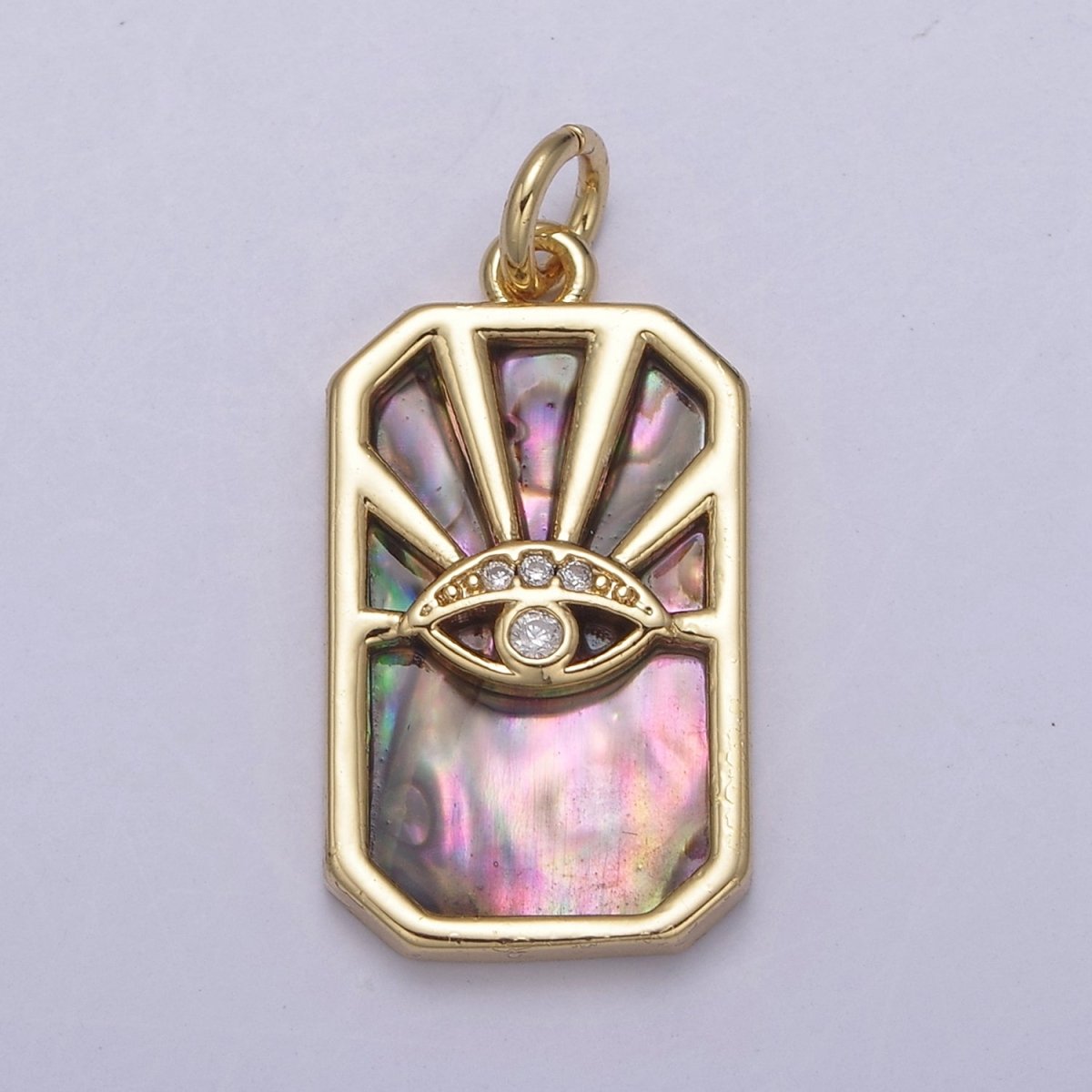 Gold Evil Eye Charm Necklace, Tiger Eye, Abalone, Pearl Evil Eye Charm Necklace, Rectangle Evil Eye Charm, Evil Eye Tag, Square Evil Eye Charm, Eye of Ra N-774 - N-776