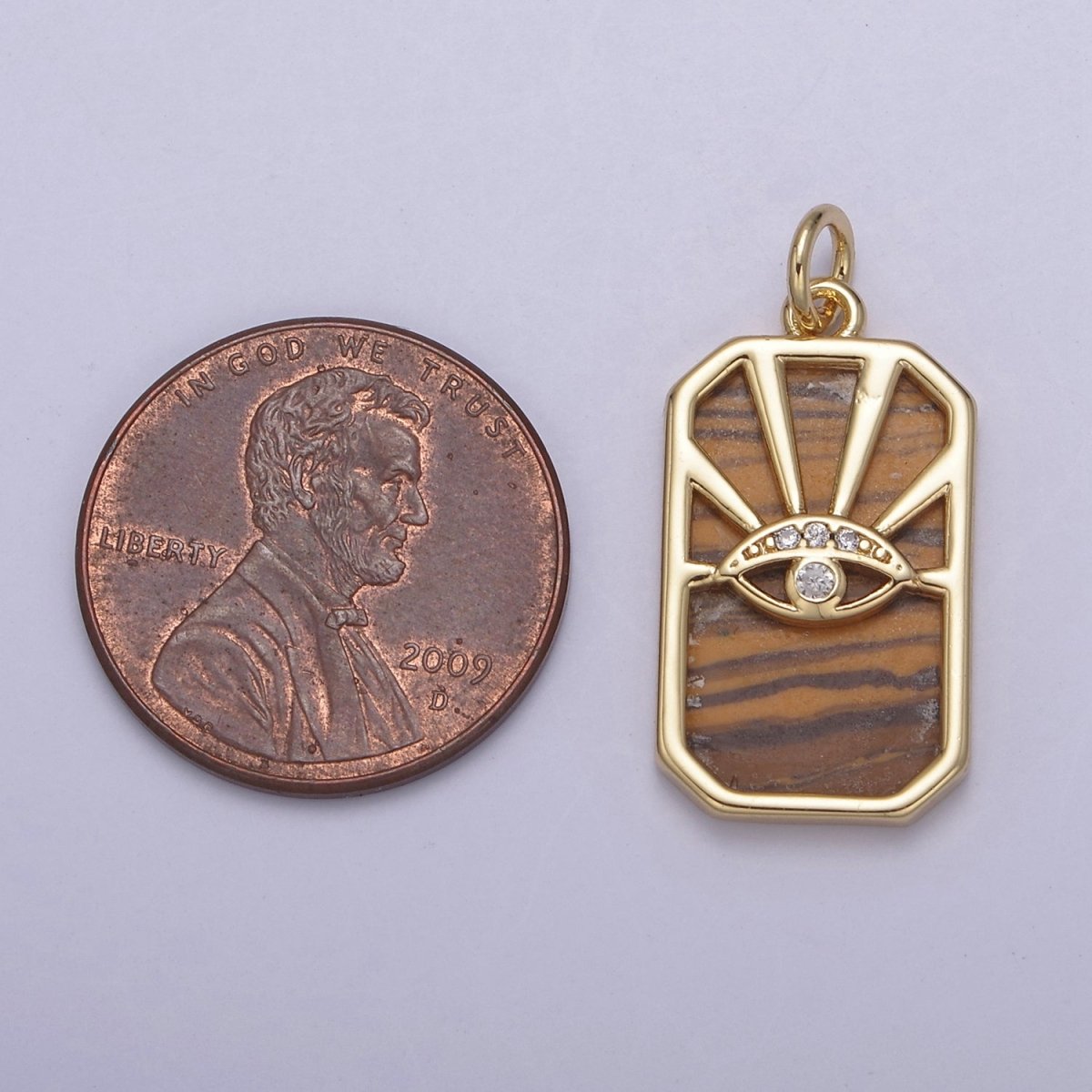 Gold Evil Eye Charm Necklace, Tiger Eye, Abalone, Pearl Evil Eye Charm Necklace, Rectangle Evil Eye Charm, Evil Eye Tag, Square Evil Eye Charm, Eye of Ra N-774 - N-776