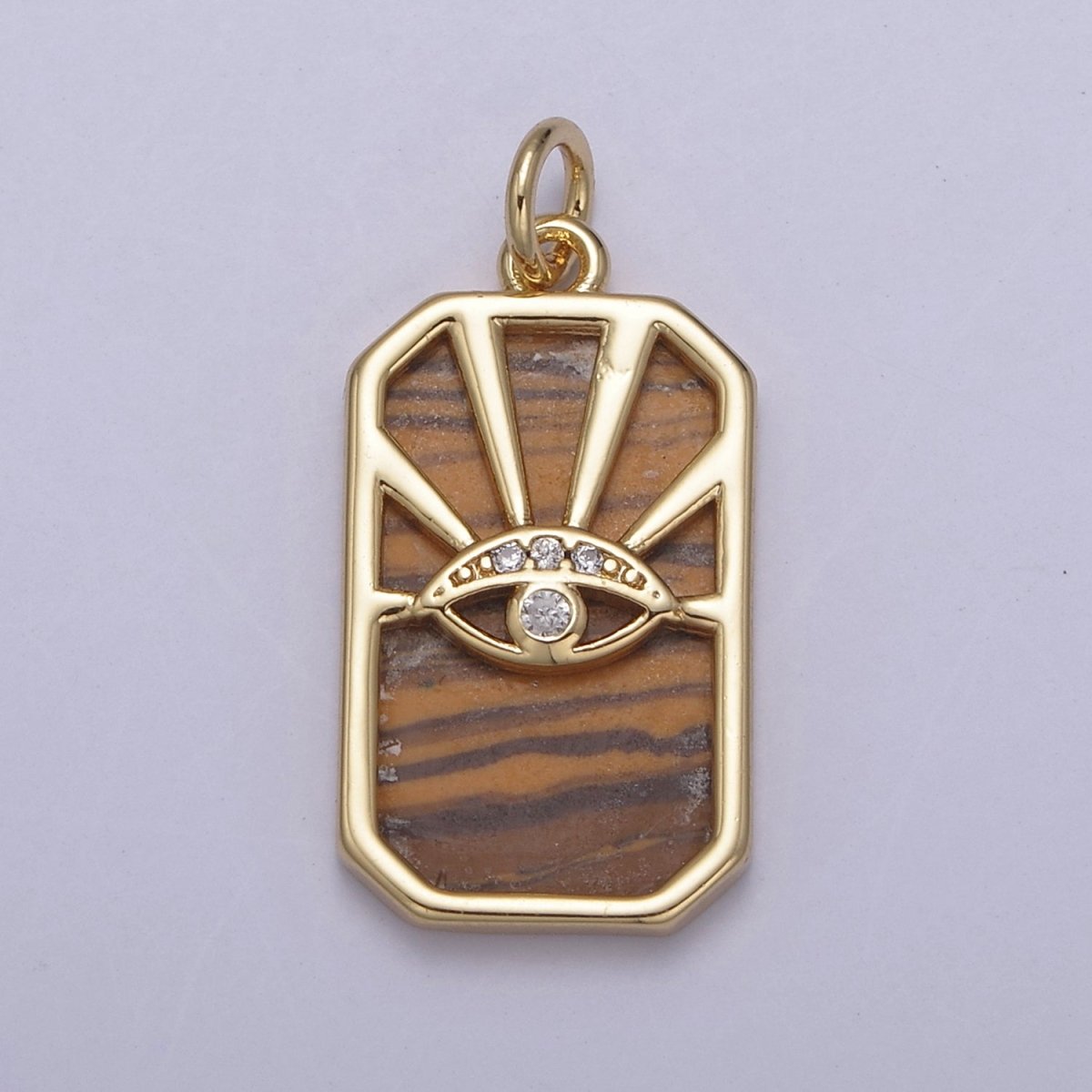 Gold Evil Eye Charm Necklace, Tiger Eye, Abalone, Pearl Evil Eye Charm Necklace, Rectangle Evil Eye Charm, Evil Eye Tag, Square Evil Eye Charm, Eye of Ra N-774 - N-776