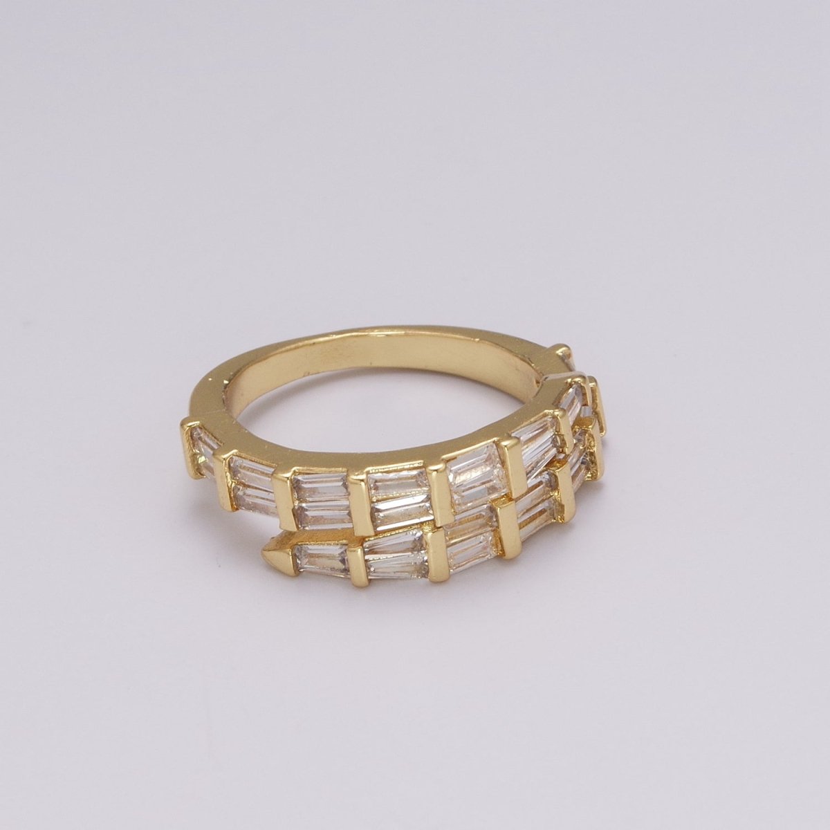 Gold Filled Baguette CZ Stacking Ring, Wrap Baguette Eternity Ring, Gold Stackable Ring Clear Minimalist Ring U-128