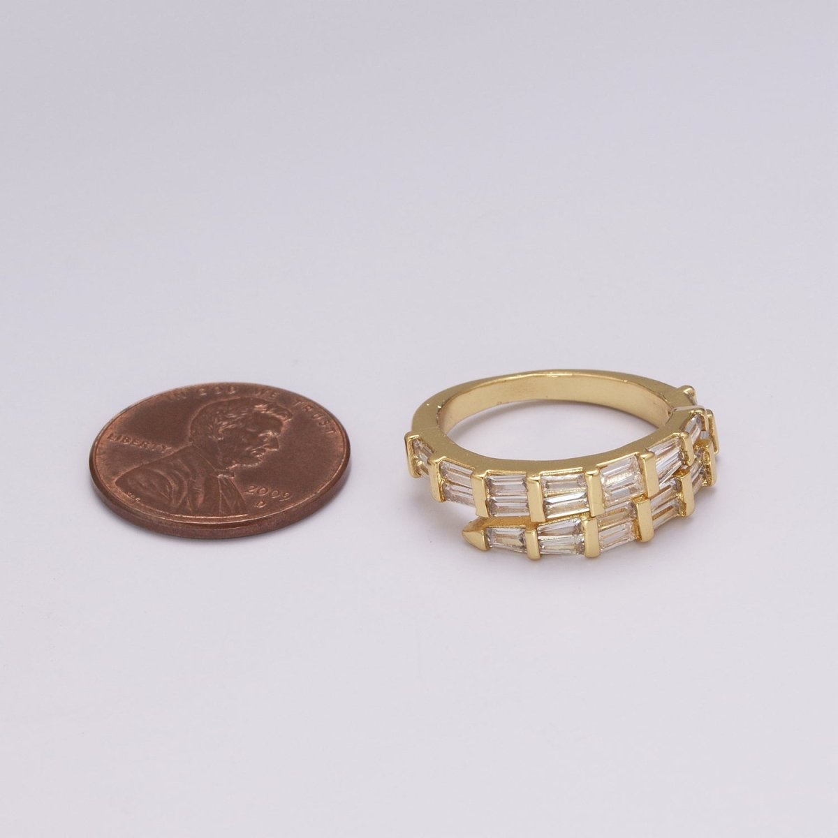 Gold Filled Baguette CZ Stacking Ring, Wrap Baguette Eternity Ring, Gold Stackable Ring Clear Minimalist Ring U-128