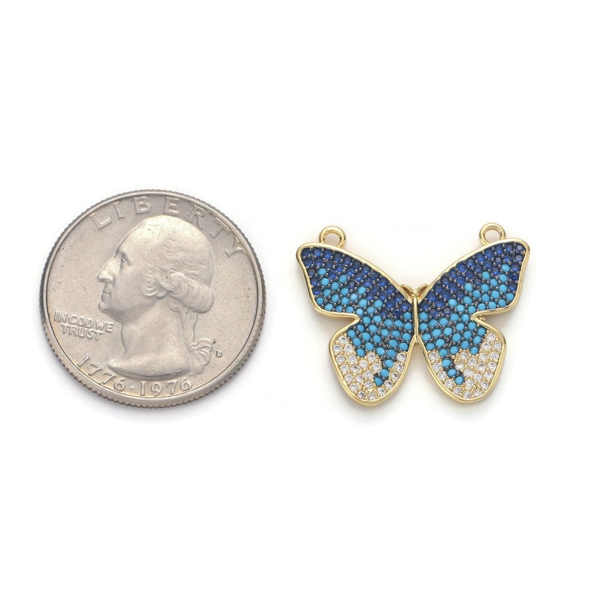 Gold Filled Butterfly Micro Pave Connector Charm, Cubic Zirconia Butterfly Pendant Charm Connector, For DIY Jewelry, 25x21mm F-382