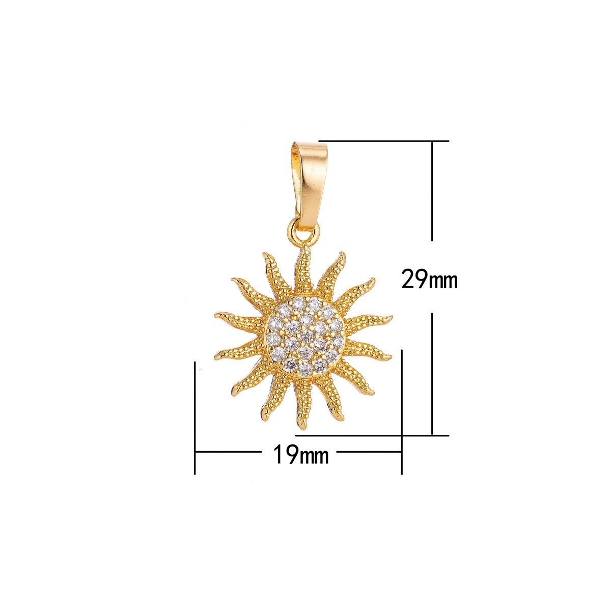 Gold Filled Celestial, Bright Shiny Sun, Cubic Zirconia Necklace PENDANT Charm Bails Findings for Jewelry Making H-016