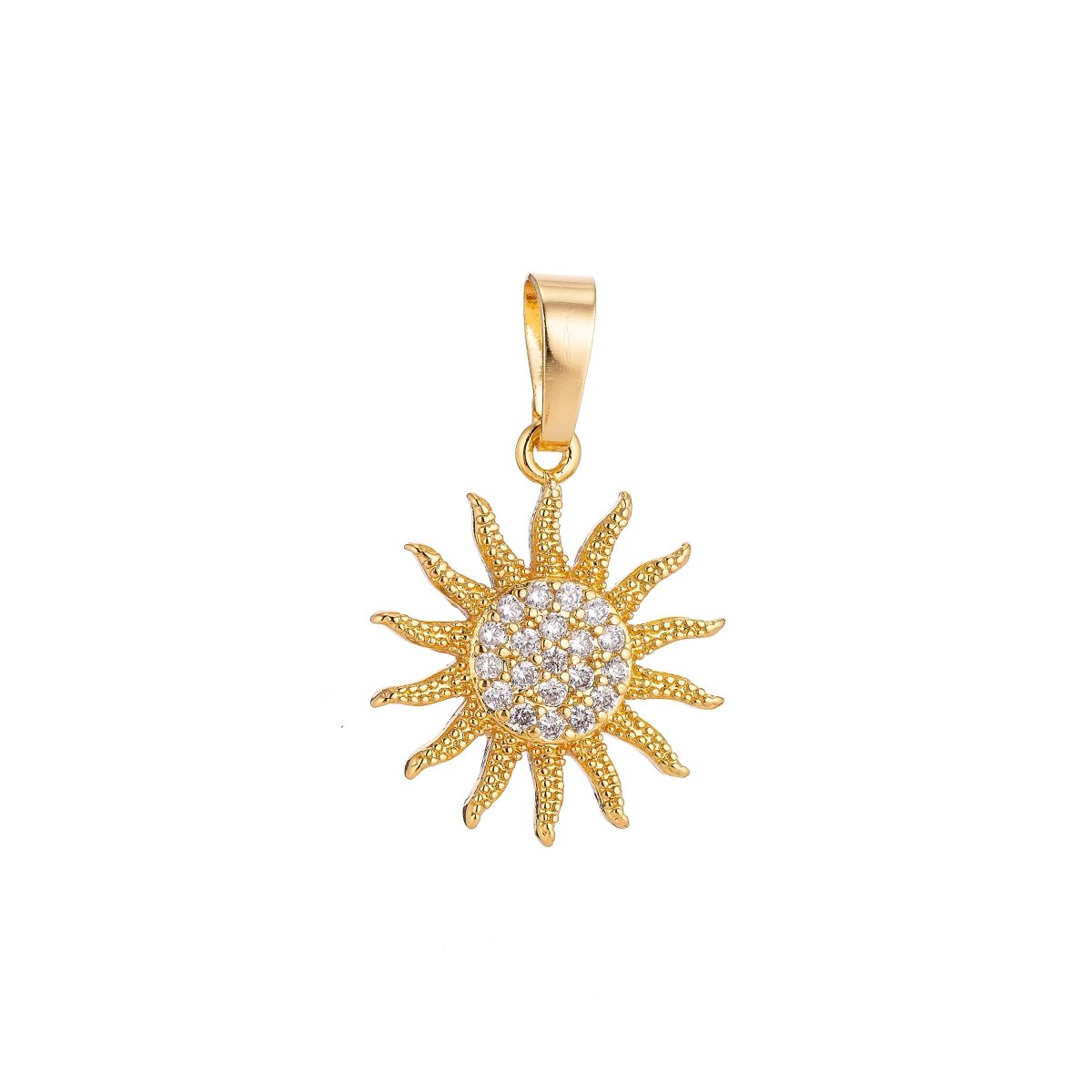 Gold Filled Celestial, Bright Shiny Sun, Cubic Zirconia Necklace PENDANT Charm Bails Findings for Jewelry Making H-016