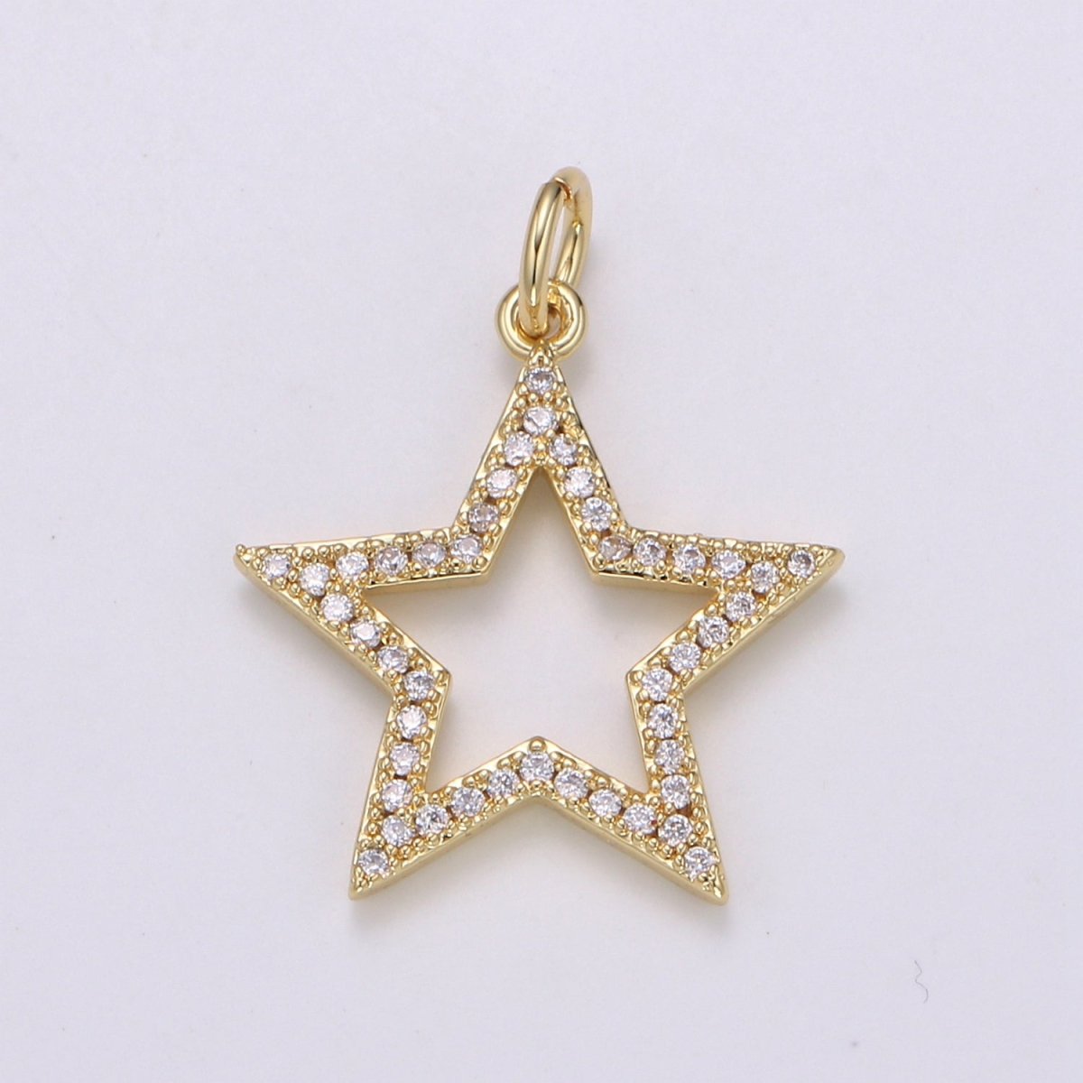 Gold Filled Crystal CZ Star Outline Charm E-157