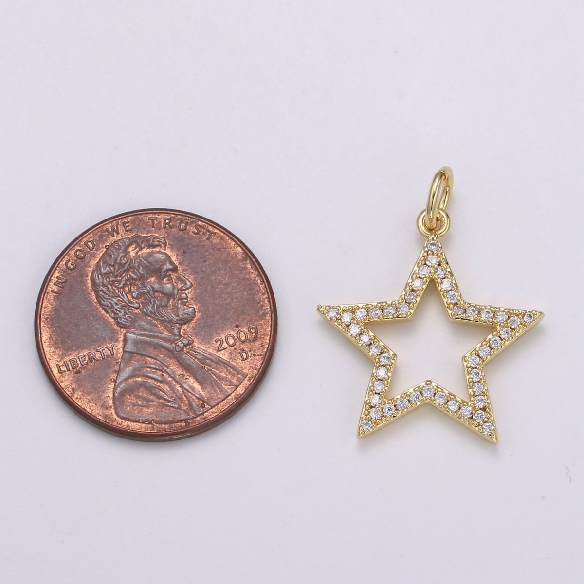 Gold Filled Crystal CZ Star Outline Charm E-157