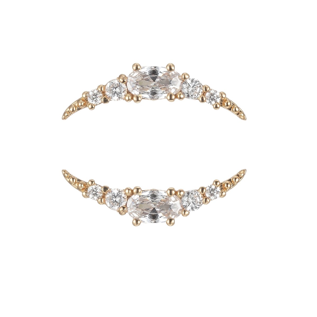 Gold Filled Curve Plate Studs Earring, Single CZ Crystal Stone Golden Daily Wear Earring Jewelry P-199