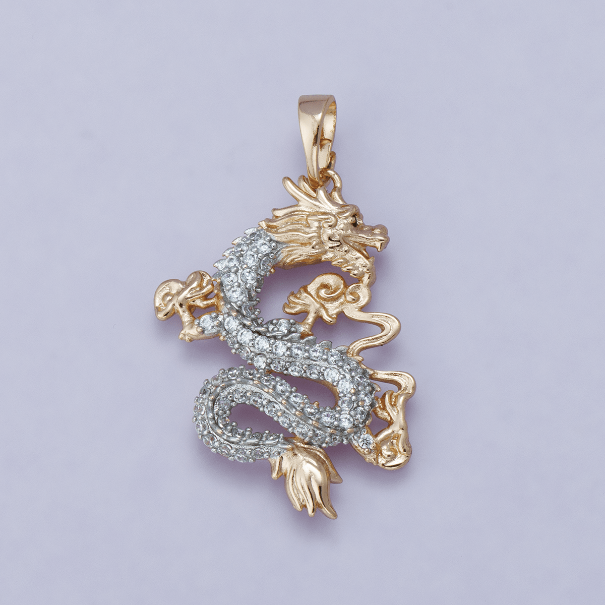 Gold Filled Dragon Pendant Cubic Zirconia CZ Micro Pave Dragon Fantasy For Statement Necklace Jewelry Making H-627